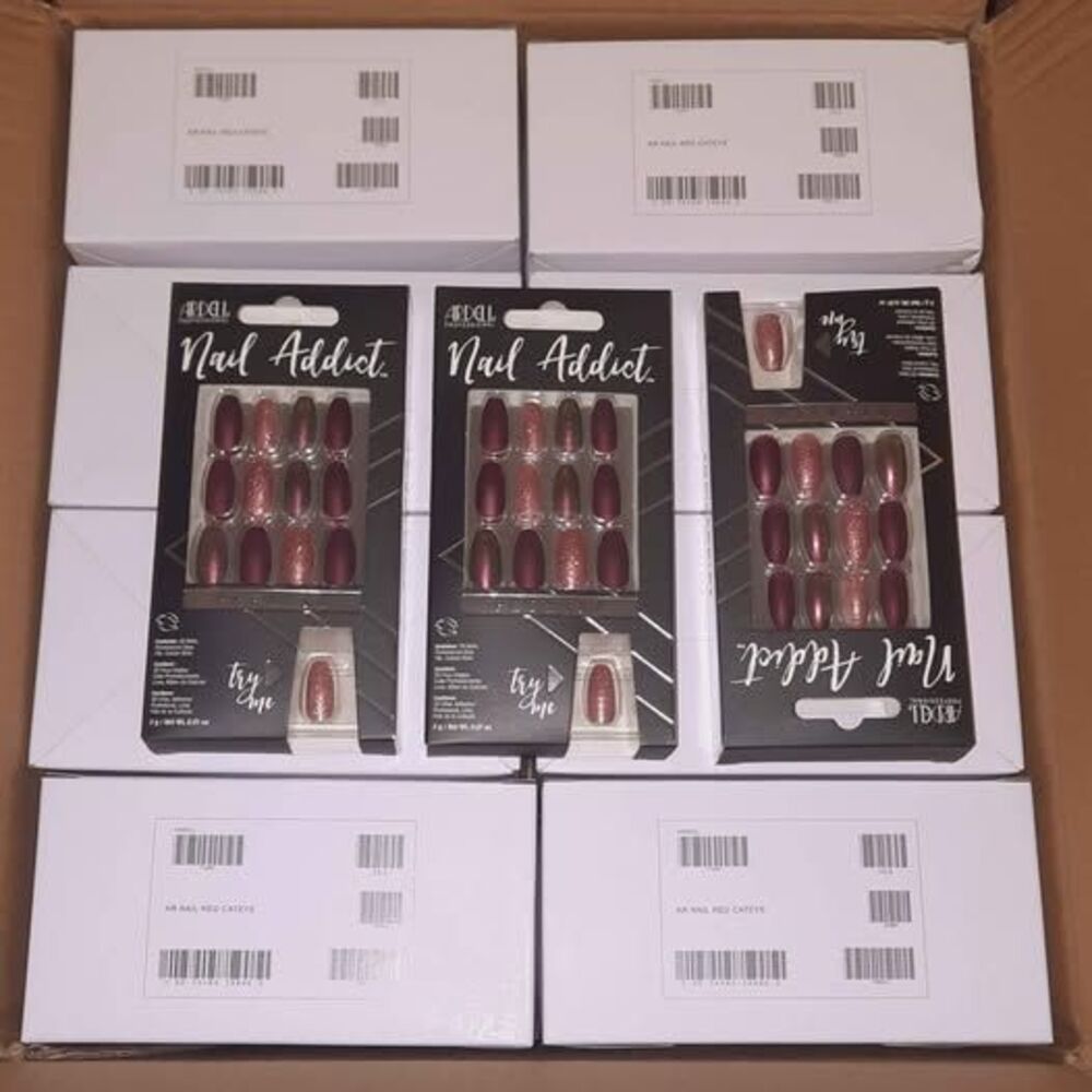 Bundle Lot of 72 - Packs Ardell Nail Addict Premium Press-On Nails RED CATEYE